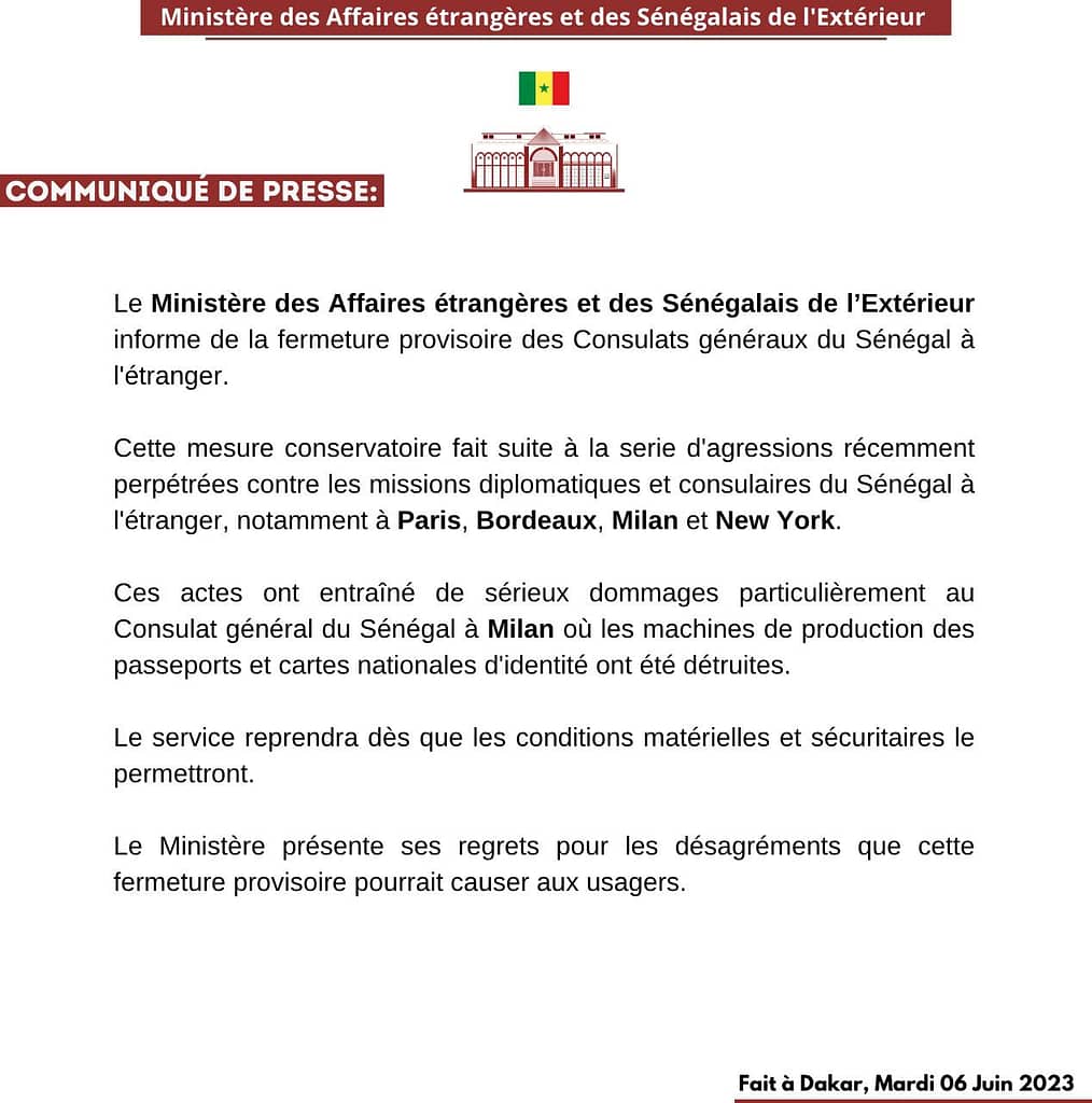 🇸🇳 Fermeture provisoire des Consulats généraux du Sénégal à l’étranger 2 352291371 3480042878885709 3178631551643668571 n