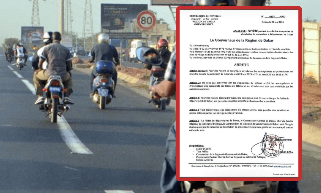 🇸🇳 Le gouverneur de Dakar interdit la circulation des motocyclettes et cyclomoteurs (Document) 1 🇸🇳 Le gouverneur de Dakar interdit la circulation des motocyclettes et cyclomoteurs (Document)