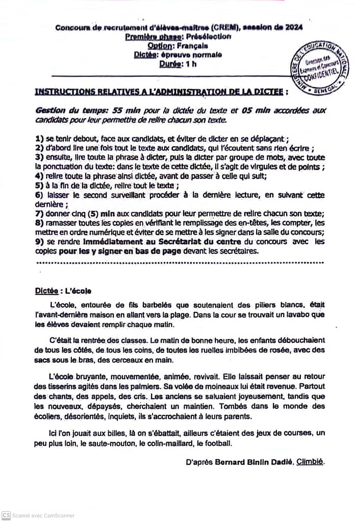 🇸🇳 Concours Élèves-Maîtres (CREM) 2024 : Planning des Épreuves de Présélection 2 1000228658