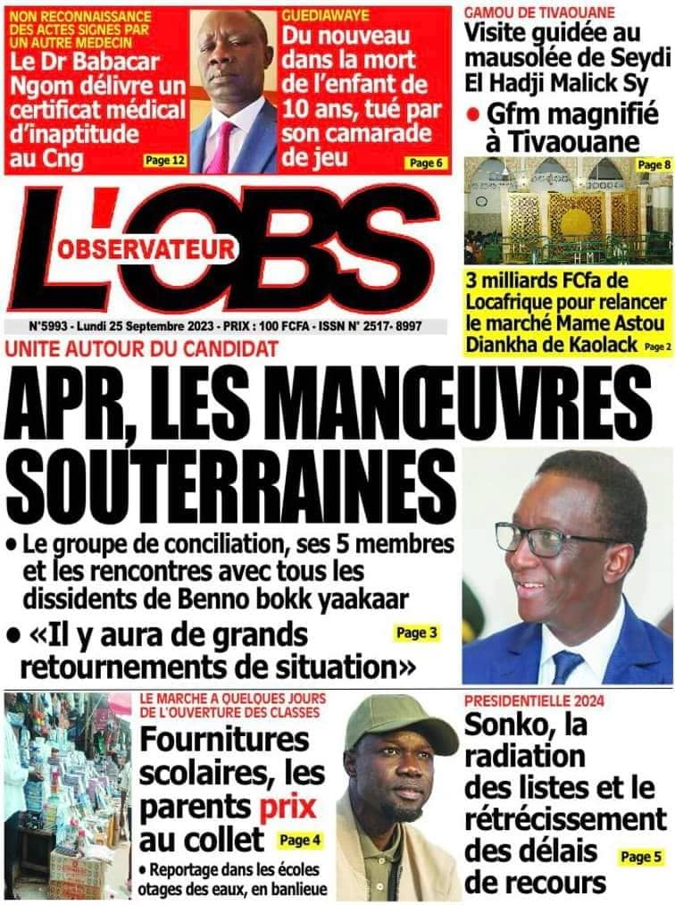 🇸🇳 Les gros titres du jour au Sénégal : Lundi 25 Septembre 2023 14 FB IMG 1695629508981