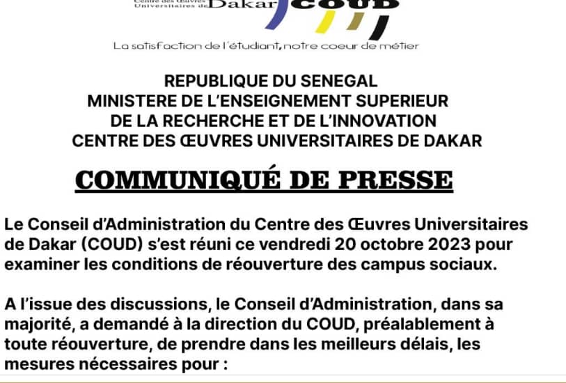 🇸🇳 Réouverture des campus sociaux : Le COUD appelle à la mise en place de mesures de sécurité 2 76031699 53812224