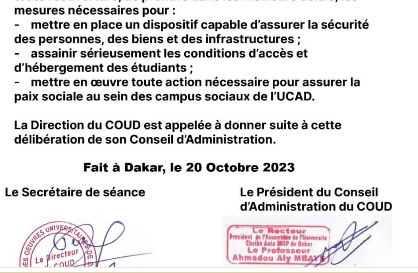 🇸🇳 Réouverture des campus sociaux : Le COUD appelle à la mise en place de mesures de sécurité 3 76031699 53812226